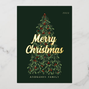 Merry Christmas Modern Elegant Christmas Tree Foil Holiday Card