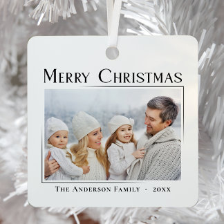 Merry Christmas Modern Elegant Minimalist Photo Metal Ornament