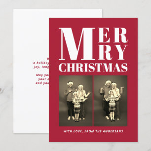 Merry Christmas Modern Family 2 Photo Collage Red Holiday Card