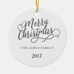 Merry Christmas Modern Family Name Ceramic Ornament