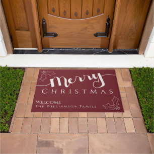 Merry Christmas Modern Family Name Welcome Doormat