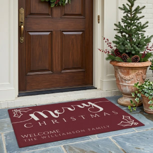 Merry Christmas Modern Family Name Welcome Doormat
