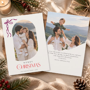 Merry Christmas Modern Family Photo with Bow Holiday Card