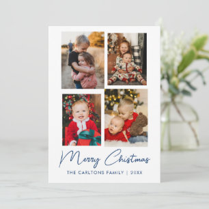 Merry Christmas Modern Four Photo Collage Holiday Card