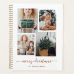 Merry Christmas | Modern Four Photo Collage Planner<br><div class="desc">This simple yet ultra modern planner features four of your favourite personal photos in a unique,  layered look photo grid. The boho terracotta and white cover design says "merry christmas" in elegant,  trendy handwritten script typography,  and has a spot for your name in a coordinating sans serif font.</div>