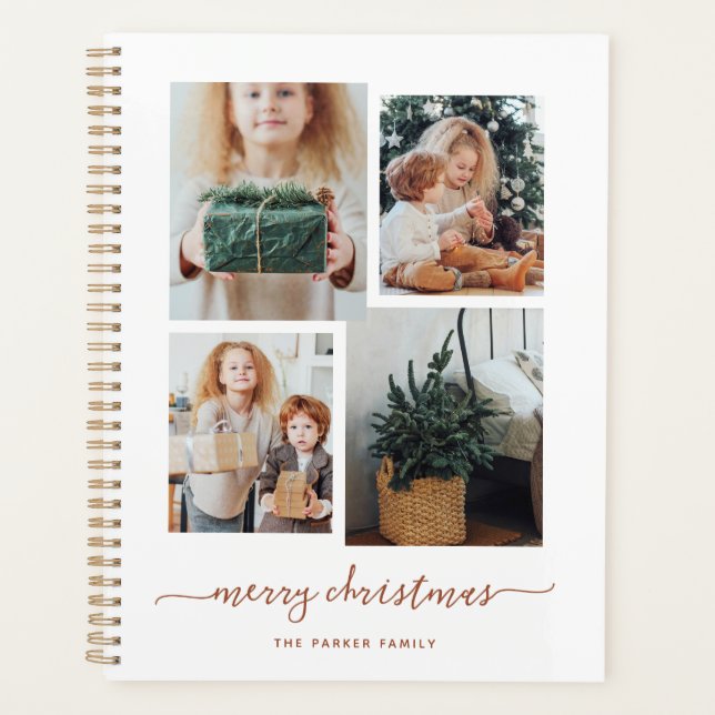 Merry Christmas | Modern Four Photo Collage Planner (Front)