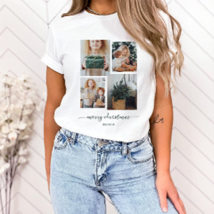 Merry Christmas   Modern Four Photo Collage T-Shirt