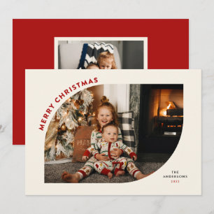 Merry Christmas Modern Frame Red Letters  Holiday Card