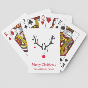 Merry Christmas modern funny reindeer white Playing Cards