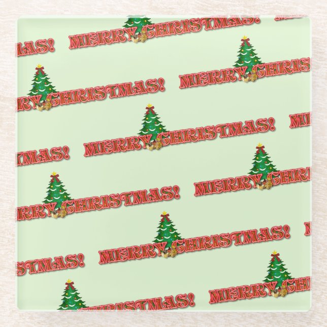 Merry Christmas Modern Gift Glass Coaster (Front)