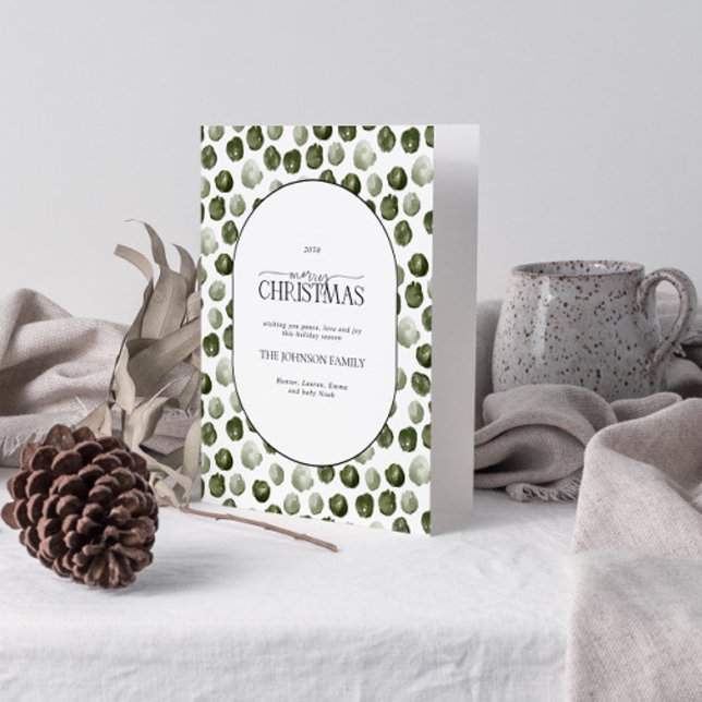 Merry Christmas Modern Green Dots Photo Holiday Card (Get into the holiday spirit with a heartfelt folded christmas card! 🎅)