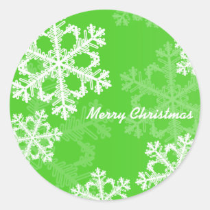 Merry Christmas Modern Green Snowflakes Pattern  Classic Round Sticker