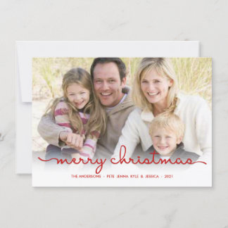 Merry Christmas Modern Hand Script Flat Photo Card