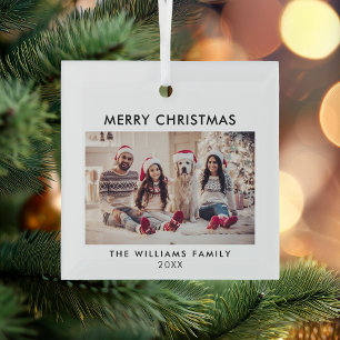 Merry Christmas Modern Holiday Glass Ornament