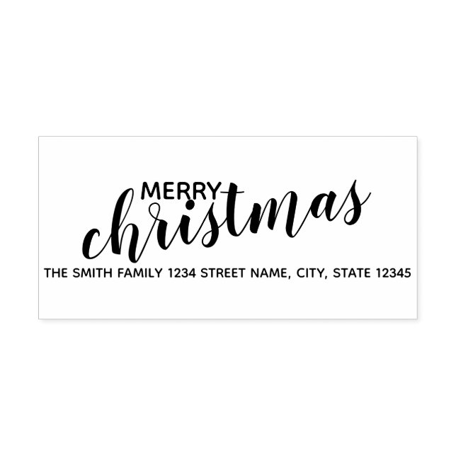 'Merry Christmas' Modern Holiday Return Address Rubber Stamp (Imprint)