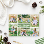 Merry Christmas Modern Jade Green Photo Collage Holiday Card<br><div class="desc">Simple and modern style Christmas card features six (6) photos,  a custom holiday greeting,  and sleek stripes on the back side.  Colors: jade green and white</div>