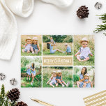 Merry Christmas Modern Kraft Tan Photo Collage Holiday Card<br><div class="desc">Simple and modern style Christmas card features six (6) photos,  a custom holiday greeting,  and sleek stripes on the back side.  Colours: kraft / tan brown and white</div>