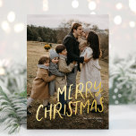 Merry Christmas Modern Lettering Simple One Photo Foil Holiday Card<br><div class="desc">Merry Christmas Modern Lettering Simple One Photo Foil Holiday Card features a full photo,  with white text overlay in fun lettering style type.</div>