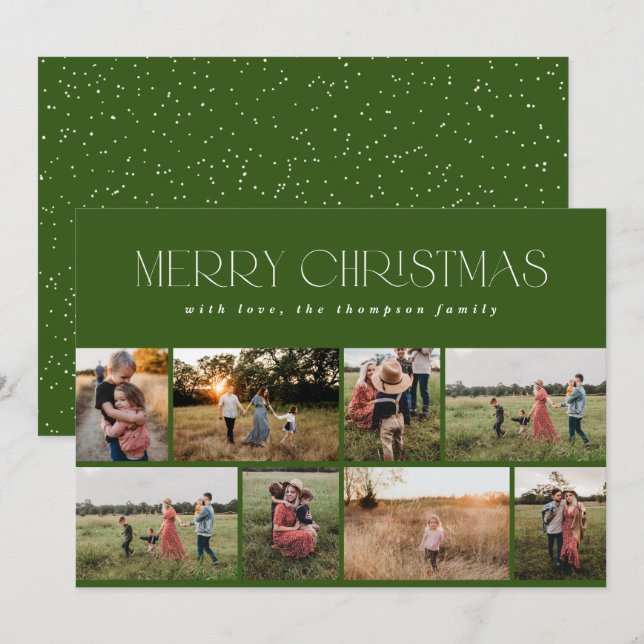Merry Christmas Modern Minimal Green Pine Photo Holiday Card (Front/Back)