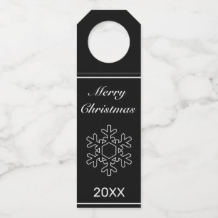 Merry Christmas  Modern Minimalist Black Birthday Bottle Tag