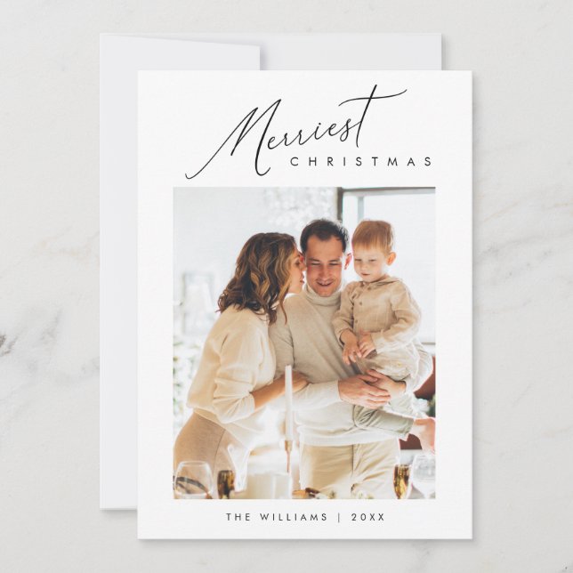 Merry Christmas, Modern Minimalist Family Photo Holiday Card (Front)