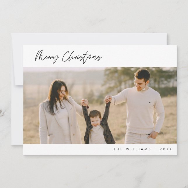 Merry Christmas, Modern Minimalist Family Photo Holiday Card (Front)