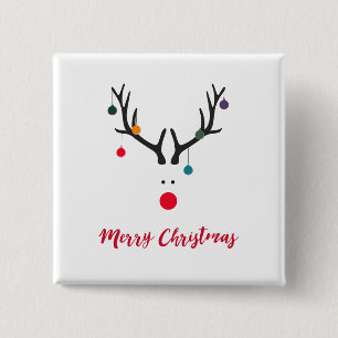 Merry Christmas modern minimalist reindeer white 2 Inch Square Button