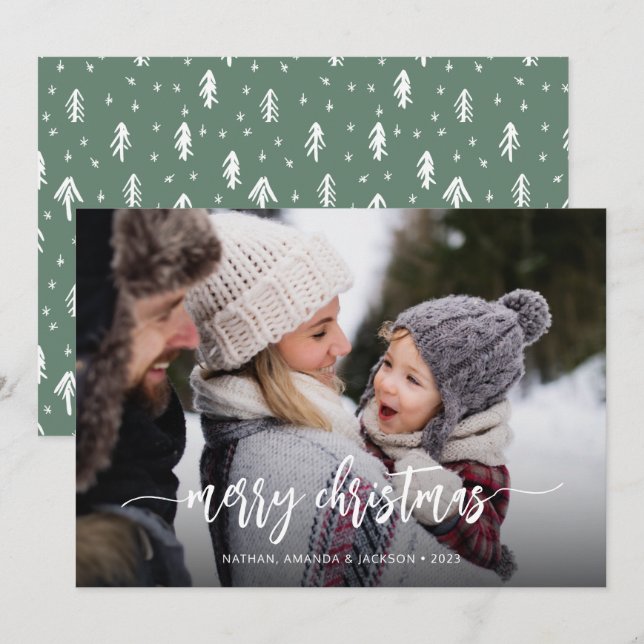 Merry Christmas Modern One Photo Holiday Card (Front/Back)