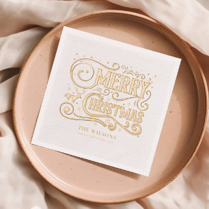 Merry Christmas Modern Personalized Holiday Foil Napkins