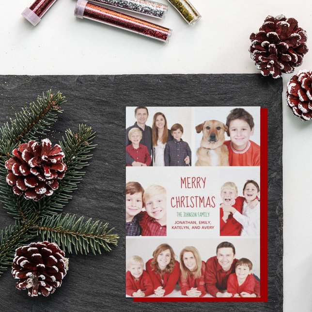 Merry Christmas Modern Photo Collage Cute Red Card (Creator Uploaded)