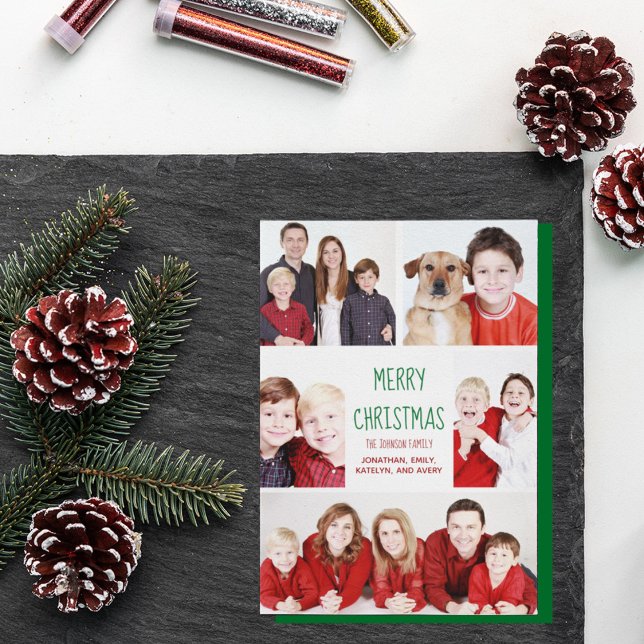Merry Christmas Modern Photo Collage Green Card (Creator Uploaded)