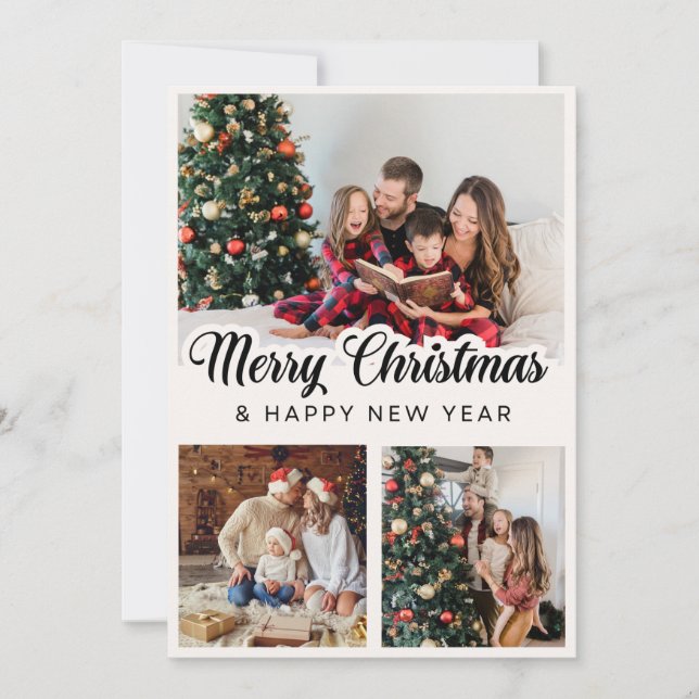 Merry Christmas Modern Photo Collage Holiday Card (Front)