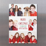 Merry Christmas Modern Photo Collage Magnet Card<br><div class="desc">This cute,  trendy Merry Christmas magnet card features a modern layout of 5 family photos on a white background with red typography. This beautiful photo magnetic holiday card features your own photograph collage surrounding your message and family name in green.</div>