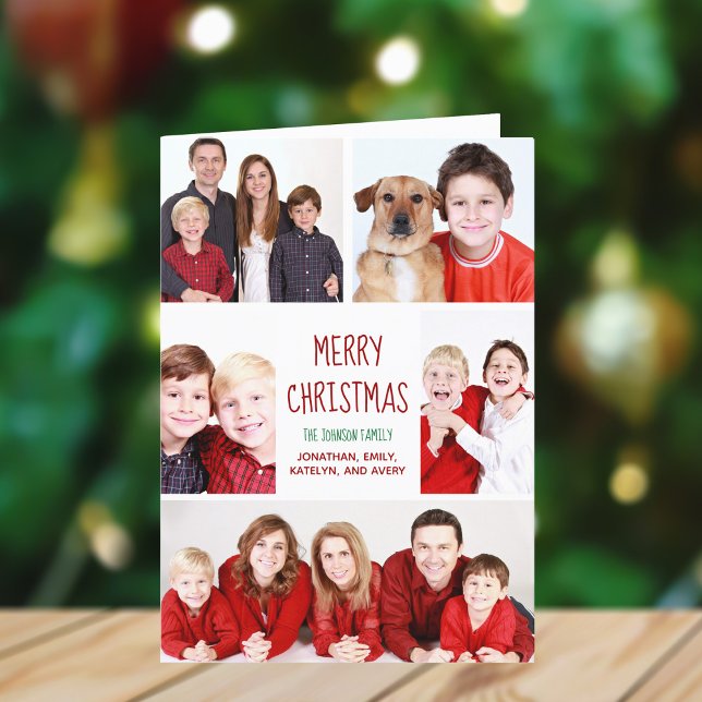Merry Christmas Modern Photo Collage Red Folded Holiday Card (Creator Uploaded)