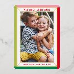 MERRY CHRISTMAS modern photo colour block border Foil Holiday Card<br><div class="desc">by kat massard >>> WWW.SIMPLYSWEETPAPERIE.COM <<<
A simple card design featuring a simple border in shiny foil. Maximum area to display your beautiful family too with full frame horizontal photo</div>