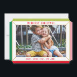 MERRY CHRISTMAS modern photo colour faceted border Holiday Card<br><div class="desc">by kat massard >>> WWW.SIMPLYSWEETPAPERIE.COM <<<
An cute card design that looks like a festive jewel with large landscape family photo,  and plain colour on the backside,  giving you the opportunity to handwrite a personal message.</div>