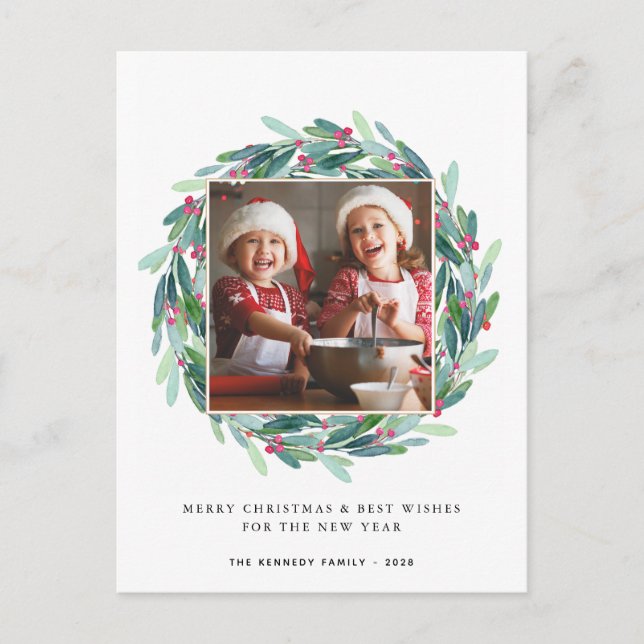 Merry Christmas Modern Photo Holiday  Postcard (Front)