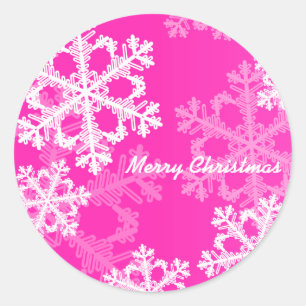 Merry Christmas Modern Pink Snowflakes Pattern Classic Round Sticker