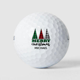 Merry Christmas Modern Plaid Trees Personalized Golf Balls