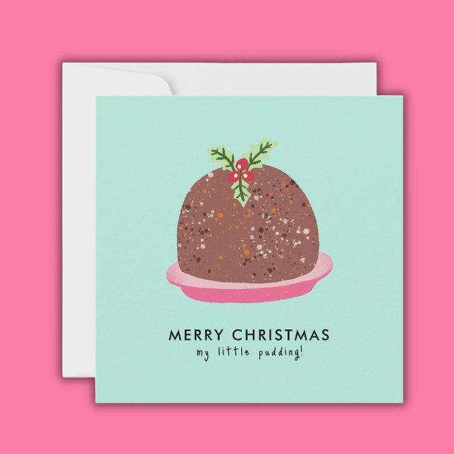Merry Christmas Modern Pudding Illustration Holiday Card (Cute 'My Little Pudding' Christmas card)