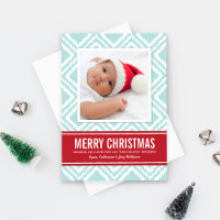 Merry Christmas Modern Red and Blue Ikat Photo