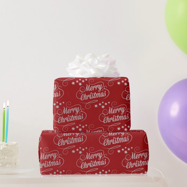 Merry Christmas Modern Red Calligraphy Script Wrapping Paper (Party Gifts)
