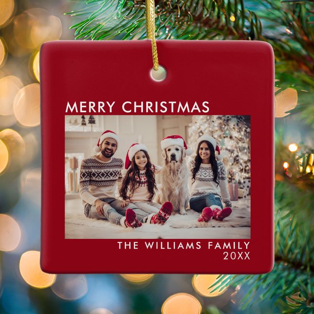 Merry Christmas Modern Red Holiday Ceramic Ornament (Creator Uploaded)