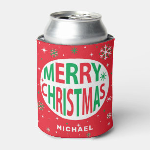 Merry Christmas Modern Red Holiday Personalized Can Cooler