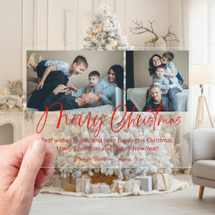 merry christmas modern red scrip 2 photos collage acrylic invitations
