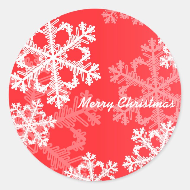 Merry Christmas Modern Red Snowflakes Pattern  Classic Round Sticker (Front)