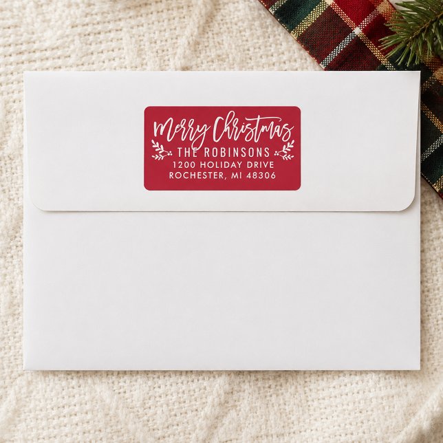 Merry Christmas Modern Red Sprig Address Label (Creator Uploaded)