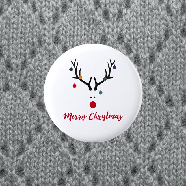 Merry Christmas modern reindeer white 2 Inch Round Button (Creator Uploaded)