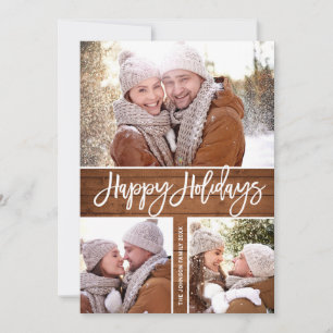 Merry Christmas Modern Rustic 4 PHOTO Greeting Holiday Card