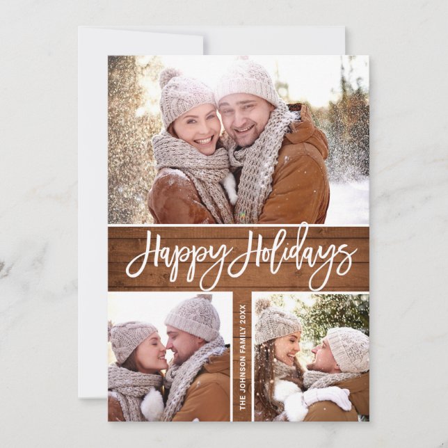 Merry Christmas Modern Rustic 4 PHOTO Greeting Holiday Card (Front)